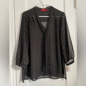 NWT ELLE Black Button Down Sheer Blouse, Size: Large